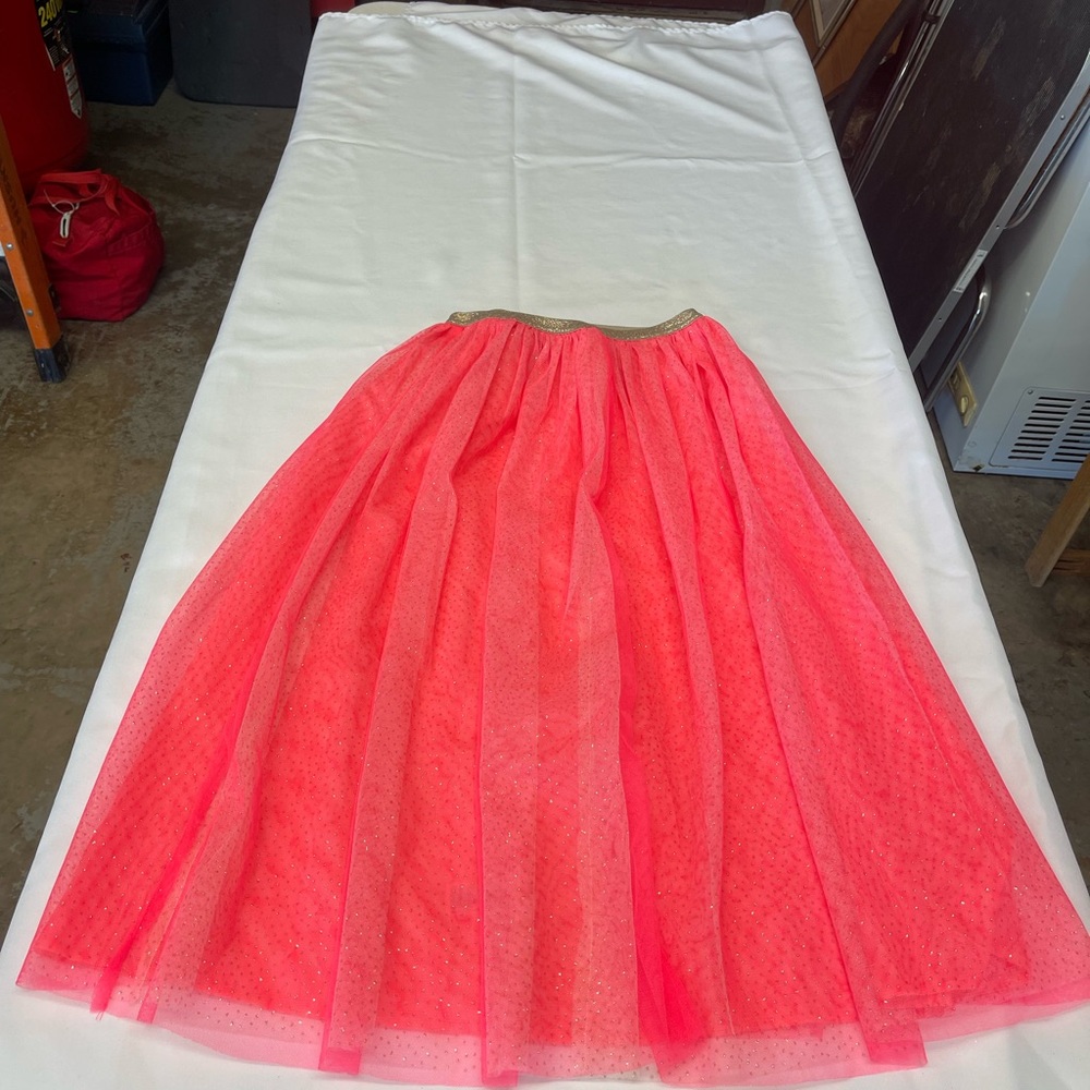 Cat & Jack Girls Sparkle Tulle Skirt NWT — Pink/Coral, Gold Waist Size 10-12